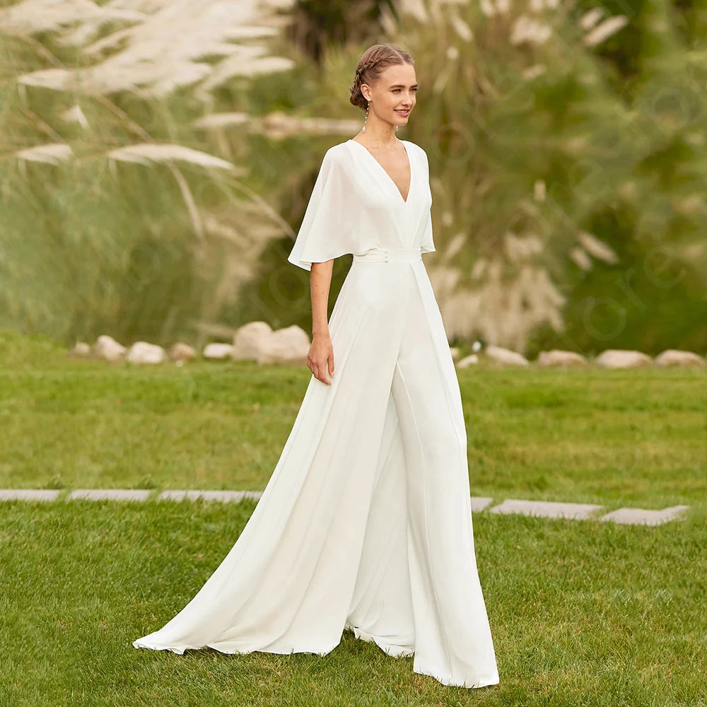 Chiffon Boho Beach Wedding Dress Pants Suit Bridal Gowns – TulleLux Bridal  Crowns & Accessories