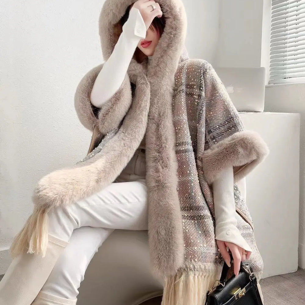 
                      
                        Winter Poncho Shawl Cloak Faux Fur Collar  Loose Cape  Streetwear Coats
                      
                    