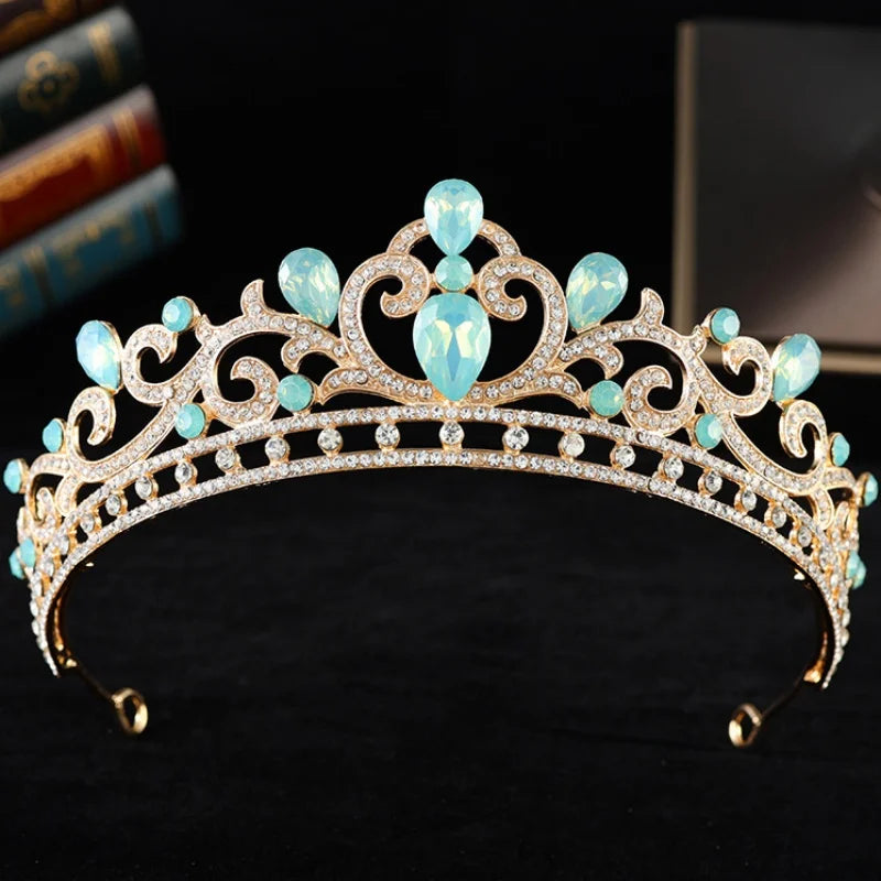 Luxury Opal Colored Crystal Tiara Crown Elegant Princess Party Hair Accessories