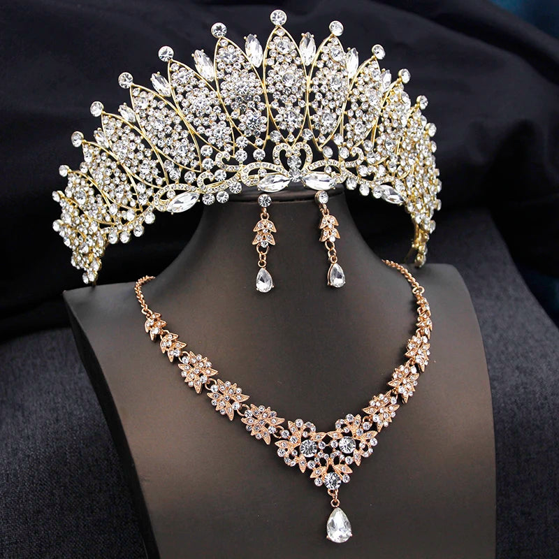 
                      
                        Royal Queen Champagne Tiara Crown Bridal Jewelry Sets for Women Jewelry Accessories
                      
                    