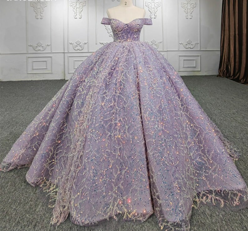 Quinceanera Ball Gown Purple Crystal Dress