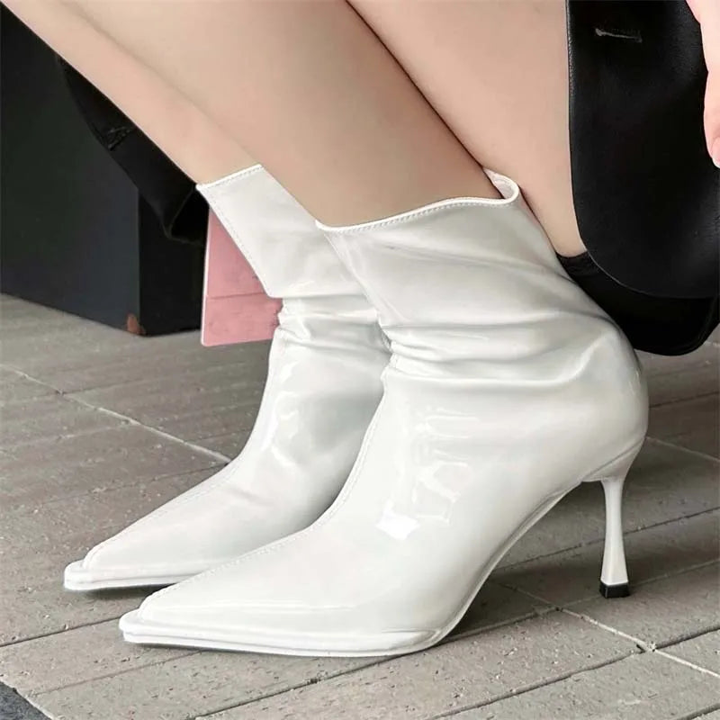 
                      
                        Leather Thin Low Heels Short Ankle Boots Women Pointed Toe Shoes
                      
                    