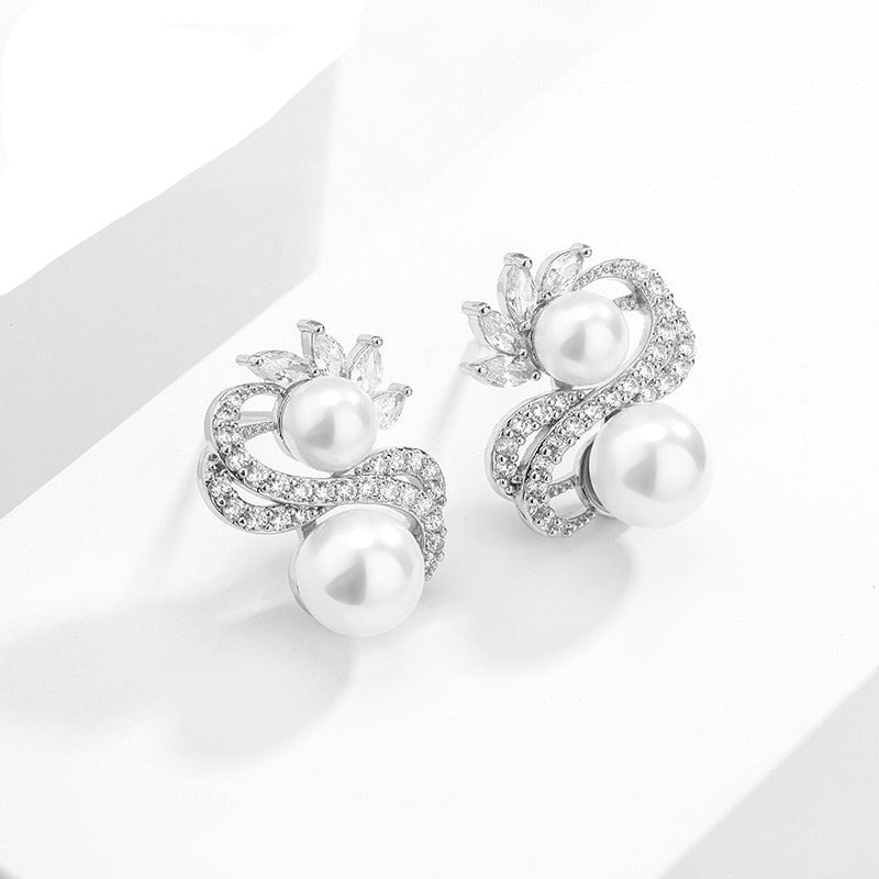 Women ballroom latin dance bling earring jewelry silver long pink flower  earrings with tassel pearl earrings