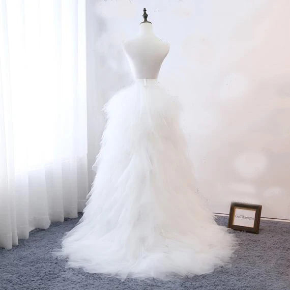 
                      
                        White Tulle Tiered Detachable Train Wedding Removable Over Skirt For Bridal Dresses
                      
                    