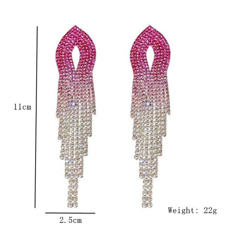 
                      
                        Shiny Rainbow Color Crystal Earrings for Women Long Tassel Rhinestone Dangle Earrings
                      
                    