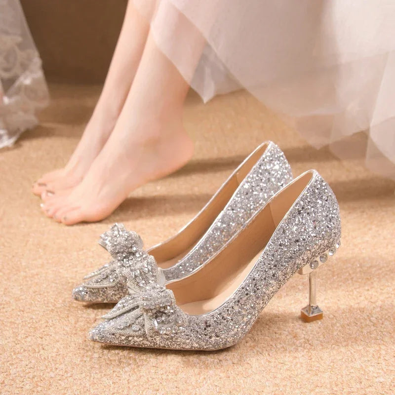 Rhinestone Wedding Shoes New Year Shoes Luxury Buckle Decorative Banquet High Heels