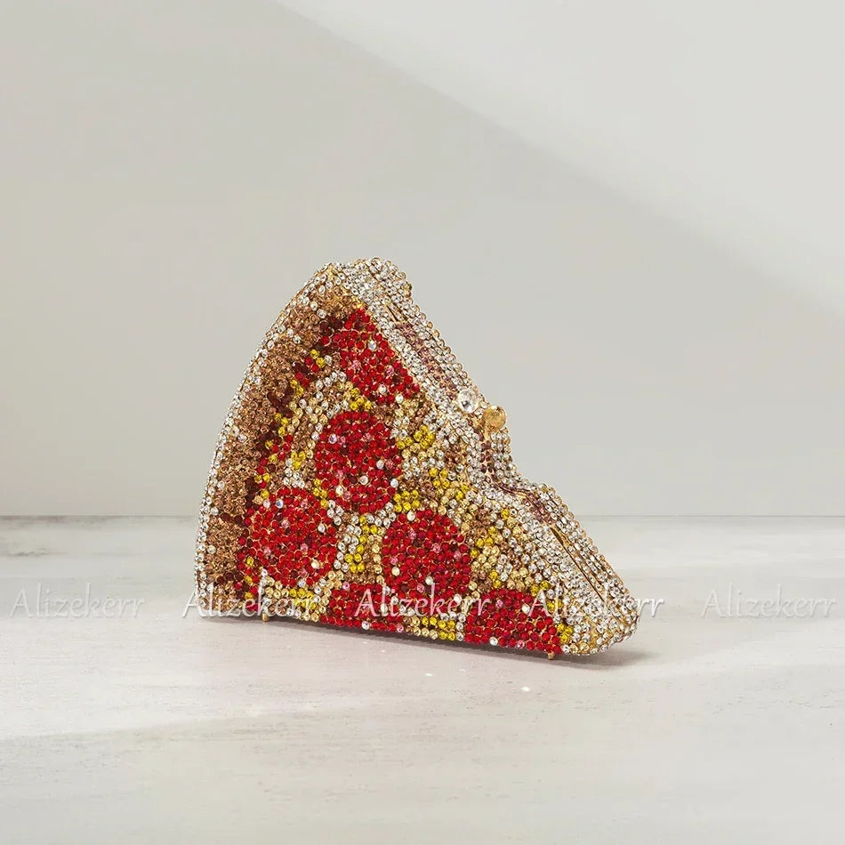 
                      
                        Crystal Pizza Slice Purse Mini Evening Metallic Rhinestone Clutch Bag
                      
                    