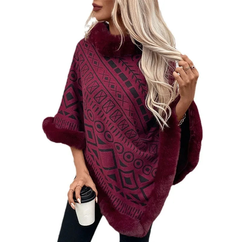 
                      
                        Women Cape Coat Sweater Pullovers Fur Collar Cloak  Warm Autumn Casual Ponchos
                      
                    