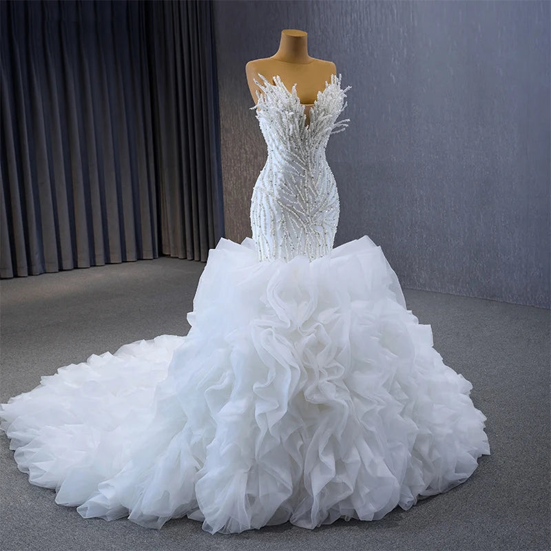 Load image into Gallery viewer, Luxurious Quality Sheath Strapless Sleeveless  Beading Lace Up Sequined Wedding Dress
