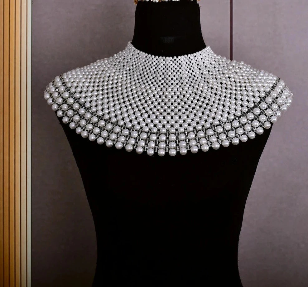 
                      
                        Vintage Dubai Bridal Shoulder Necklace Fashion Pearl Beaded Choker Wedding Accessory
                      
                    