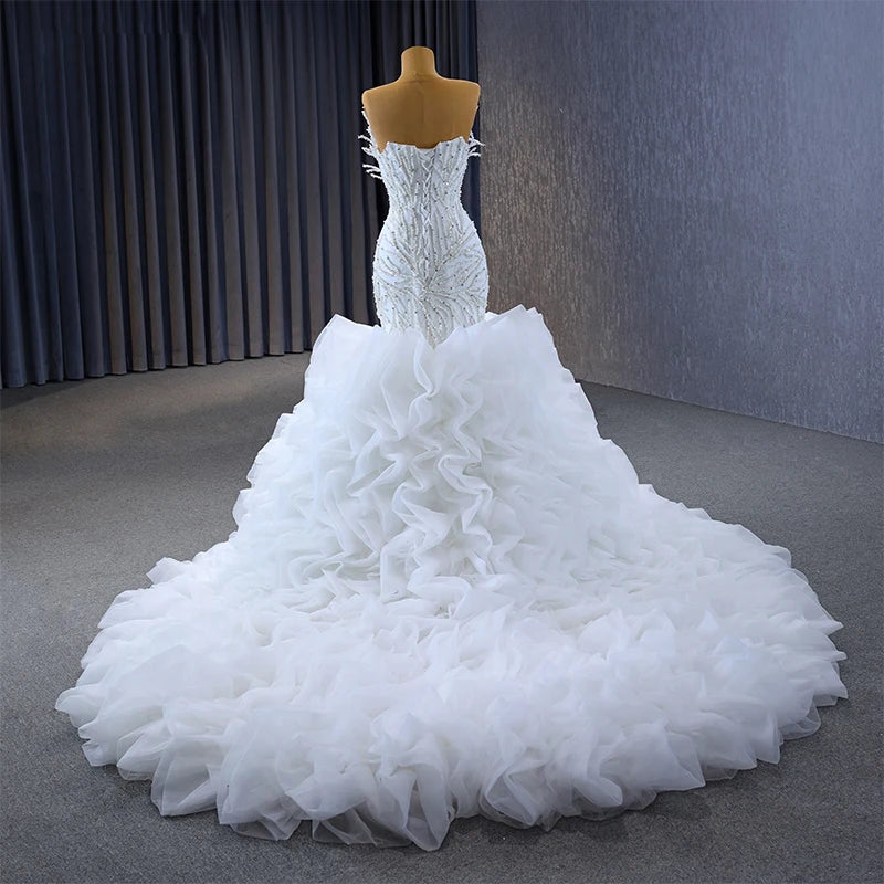 Luxurious Quality Sheath Strapless Sleeveless  Beading Lace Up Sequined Wedding Dress