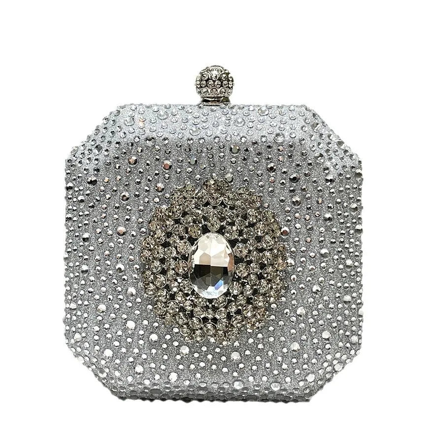 Mini Crystal Evening Clutch Metal Box  Wedding Small Party Purse, elevate your evening ensemble with this crystalline minaudiere