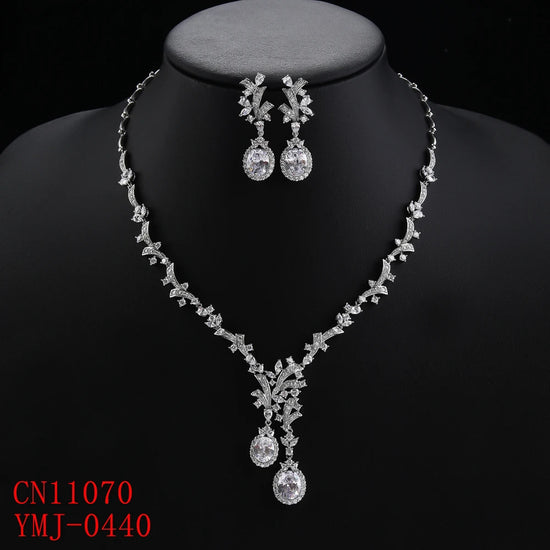 Luxury Cubic Zirconia Necklace and Earring Set Party Wedding Jewelry Accessory