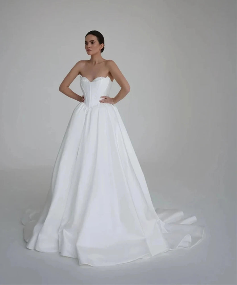 
                      
                        A-Line Satin Fairytale Bridal Gown, Sweetheart  Princess Waist Classic Wedding Dress
                      
                    