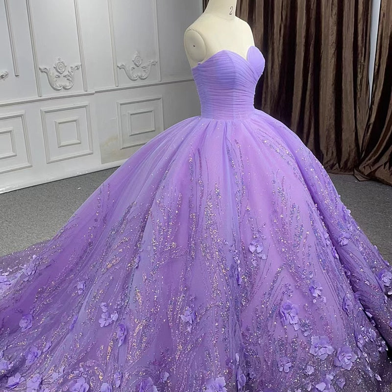 Glitter Party Dress Lace Sweetheart A Line Evening Ball Gown – TulleLux ...