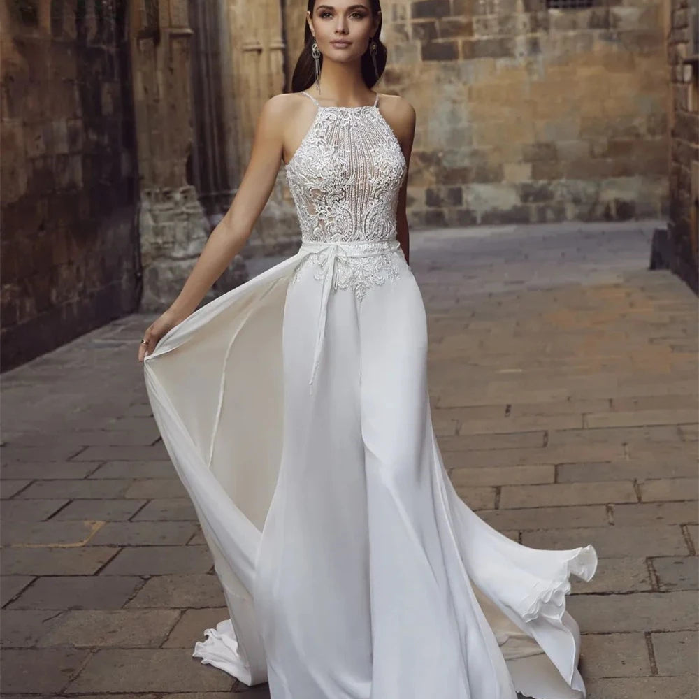 Lace jumpsuit wedding dress shop