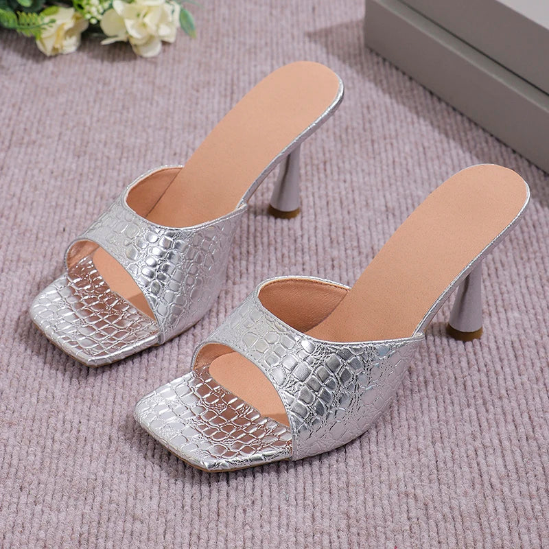 Luxury High Heels Sandal For Women Slip On Square Toe Summer Shoes