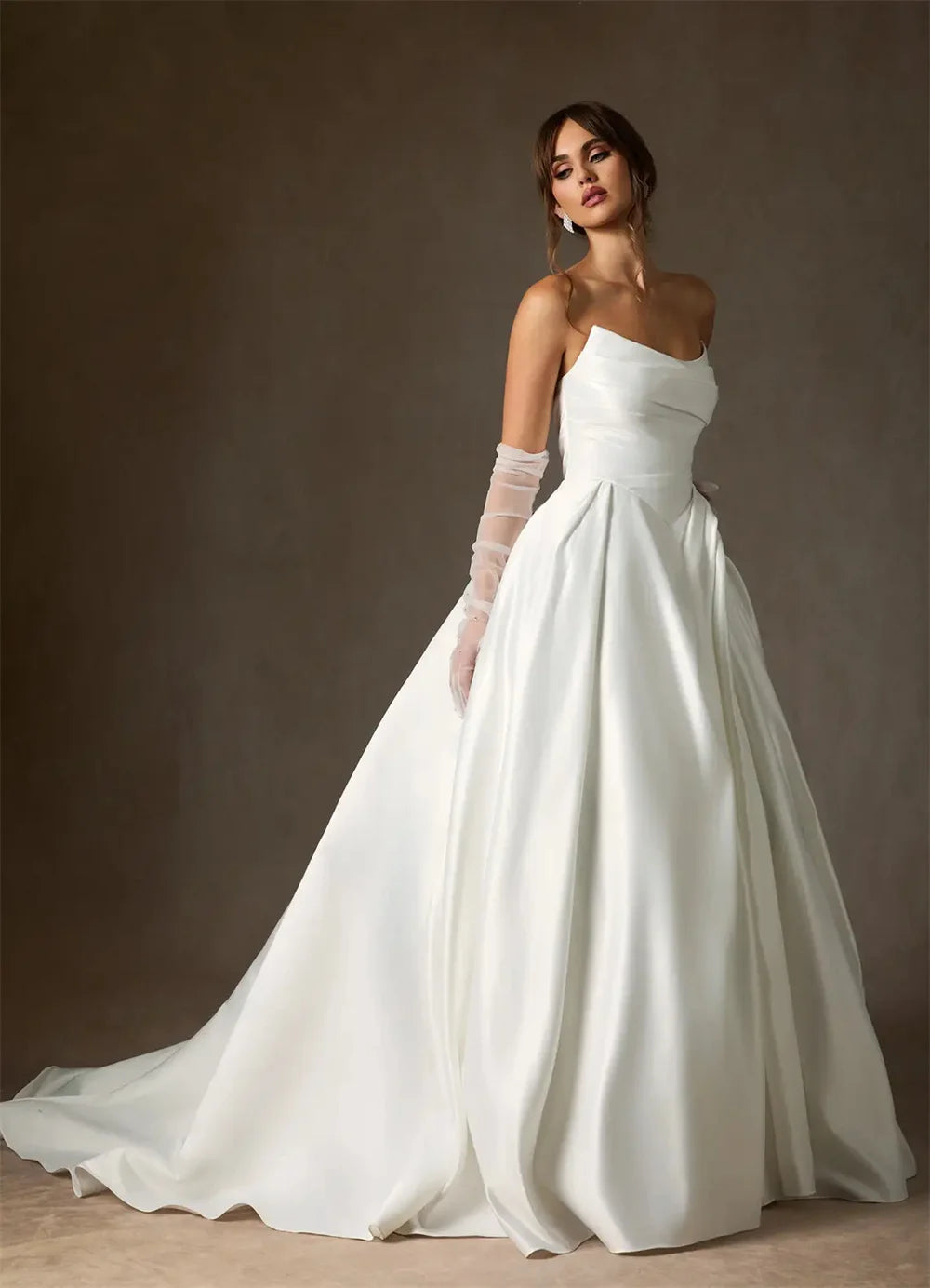 Boho Satin Wedding Dress White Sleeveless A-Line Bridal Gown, Walk down the aisle in effortless elegance with this stunning satin A-line gown. 