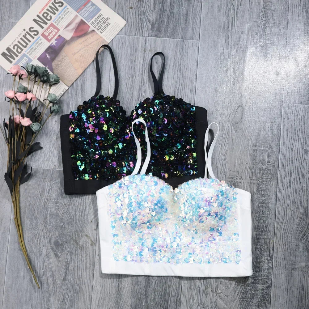 
                      
                        Rhinestone Diamond Sequin Tank Top Corset Crop Tops
                      
                    