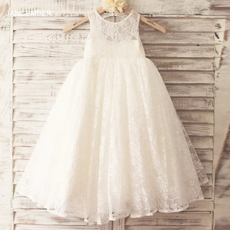 Elegant Flower Girl Dress Organza Ball Gown Lace O-Neck Party Dress