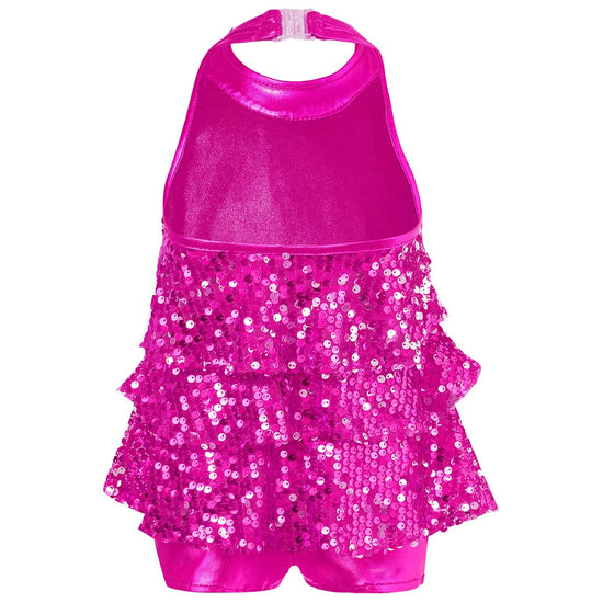 Girls Modern Jazz Latin Ballet Dance Costume  Shiny Sequin Short Unitard Dress