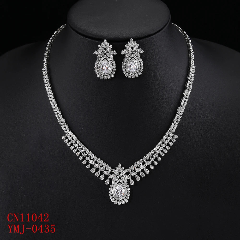 
                      
                        Fashion Cubic Zirconia Bridal Wedding Necklace Pendant Earrings Jewelry Set Accessory
                      
                    