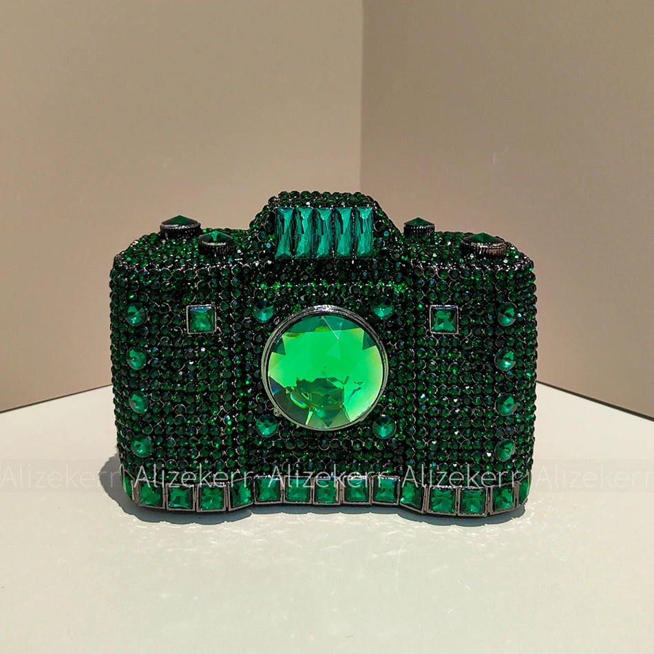 
                      
                        Novelty Crystal Camera Clutch Purse  Evening Boutique Metallic Purse, capture attention in this exquisite camera-shaped evening clutch
                      
                    