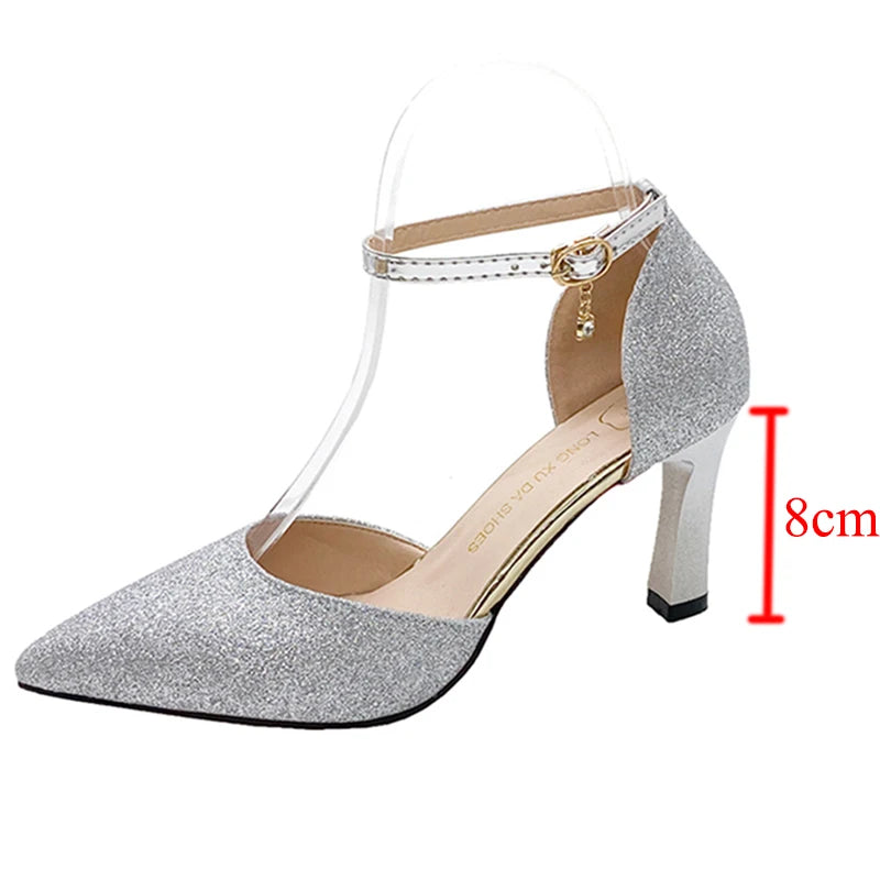 
                      
                        Bling Gold Silver Women's Pumps Pointed Toe Thin Heel Party Wedding Shoes
                      
                    