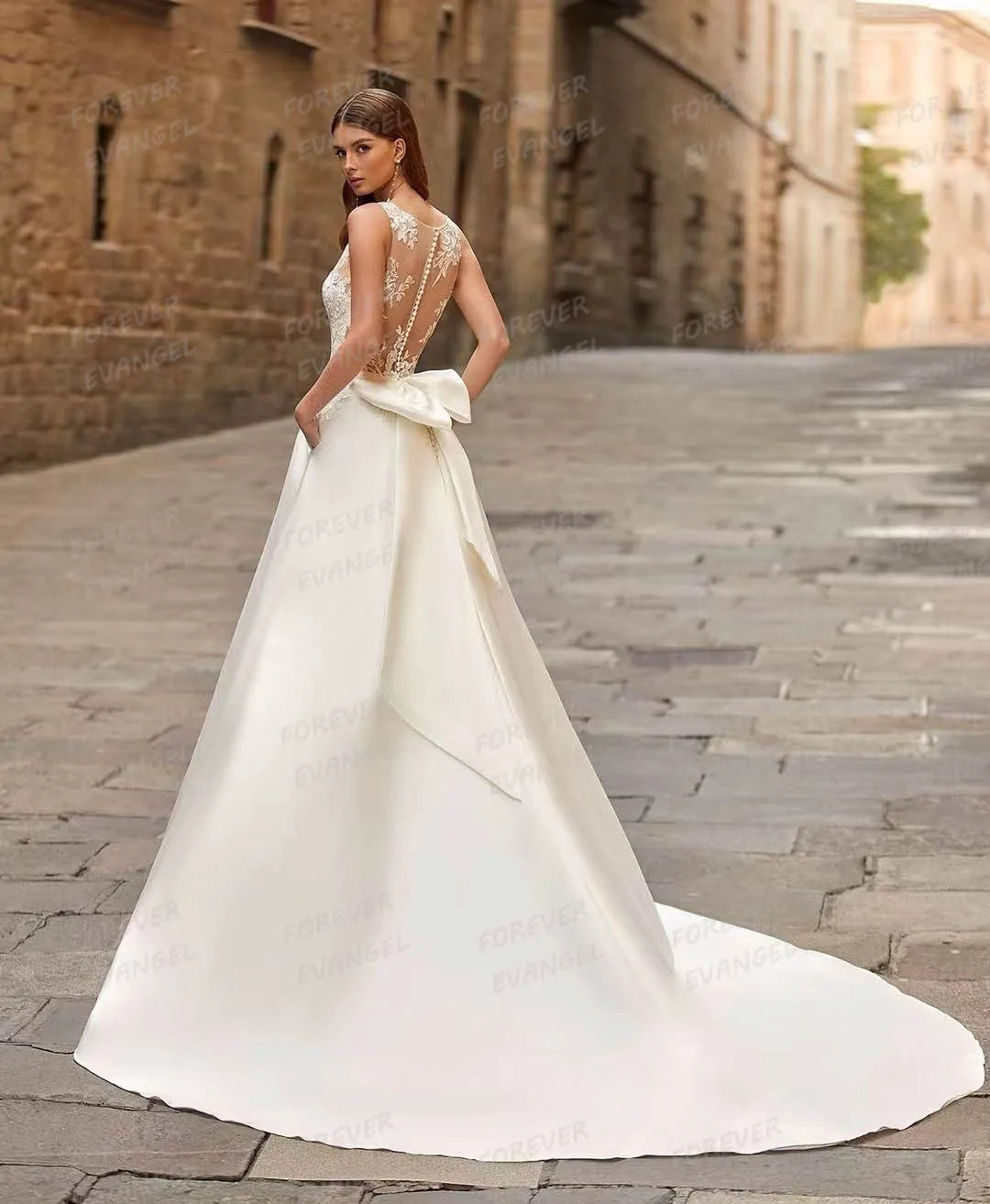 Boho Wedding Dress A Line Sleeveless Backless Satin Bridal Gown