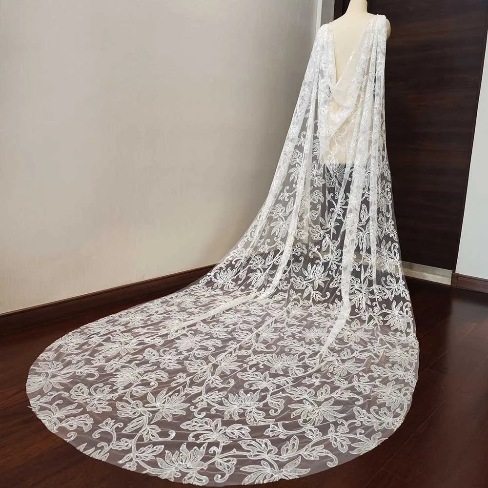 Luxury Glitter Sequins Shoulder Veil 3 Meters Long Wedding Cape