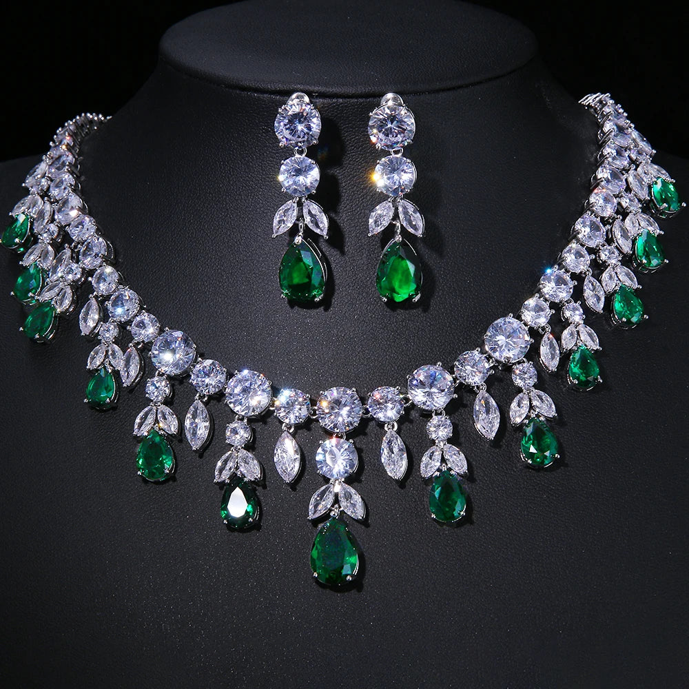 Cubic Zirconia Jewelry Set Wedding Party Necklace and Earrings, make a stunning impression at your next celebration with this oversized cubic zirconia jewelry set. 