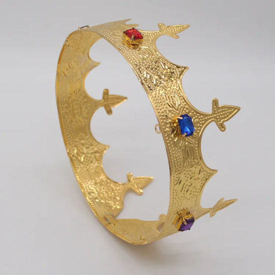 Royal King Crown For Men Round Rhinestone Gold Costume Crown
