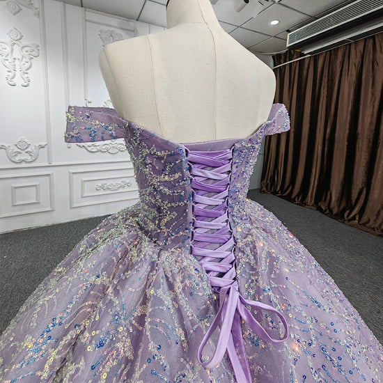 Quinceanera Ball Gown Purple Crystal Dress