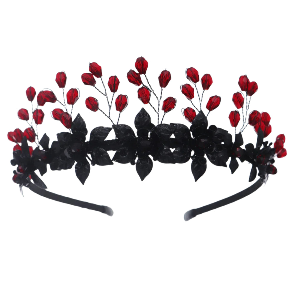 
                      
                        black and red tiara crowns crystal bead on metal frame, party hair accessory
                      
                    