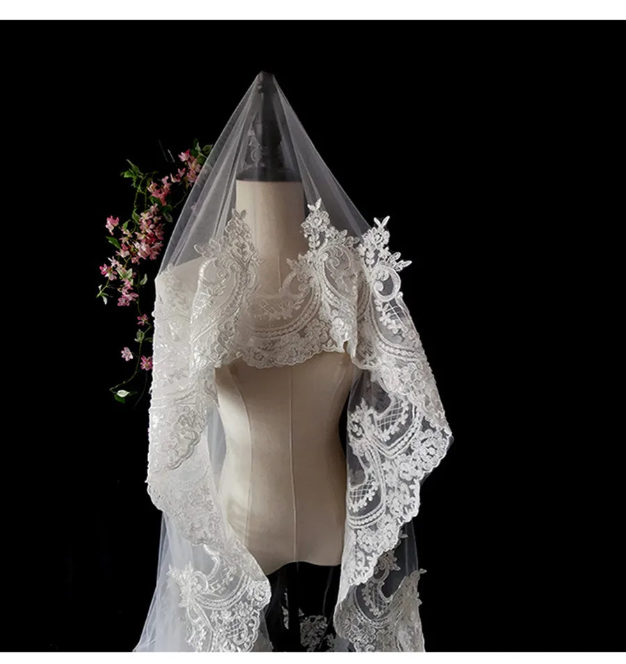 
                      
                        Lace  Edge Tulle Cathedral Veil with Comb In Ivory or White
                      
                    
