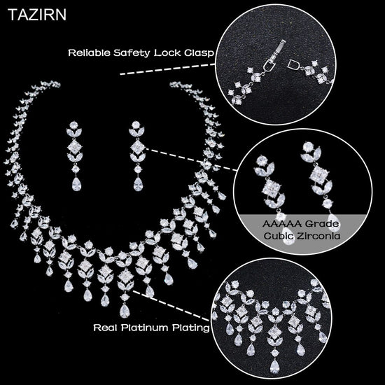 Cubic Zirconia Bridal Jewelry Set 2PCS Necklace Earrings Handcrafted Crystal Choker Set