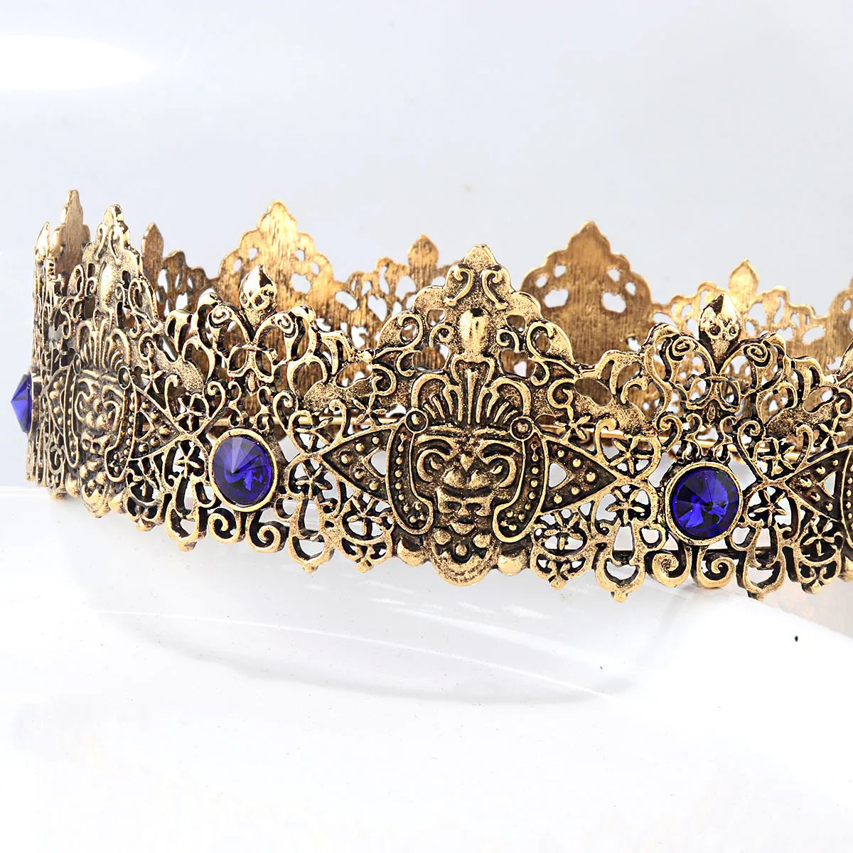 Load image into Gallery viewer, 7 Inch Royal Round King Mens Rhinestone Medieval Crown
