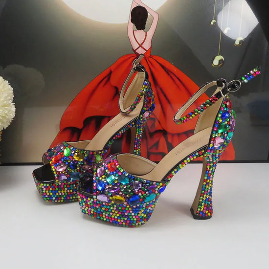 Multicolored Crystal Bridal Party Evening Open Toe Sandal Shoes