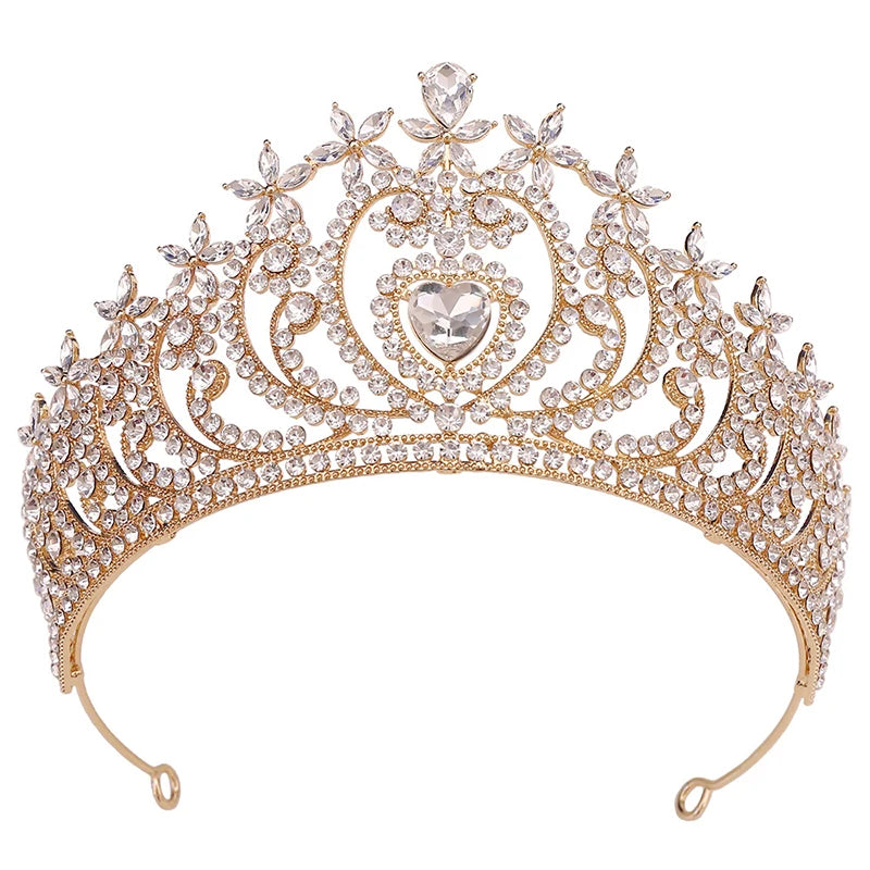 
                      
                        Gold tiara with crystal embellishments on a white background
                      
                    