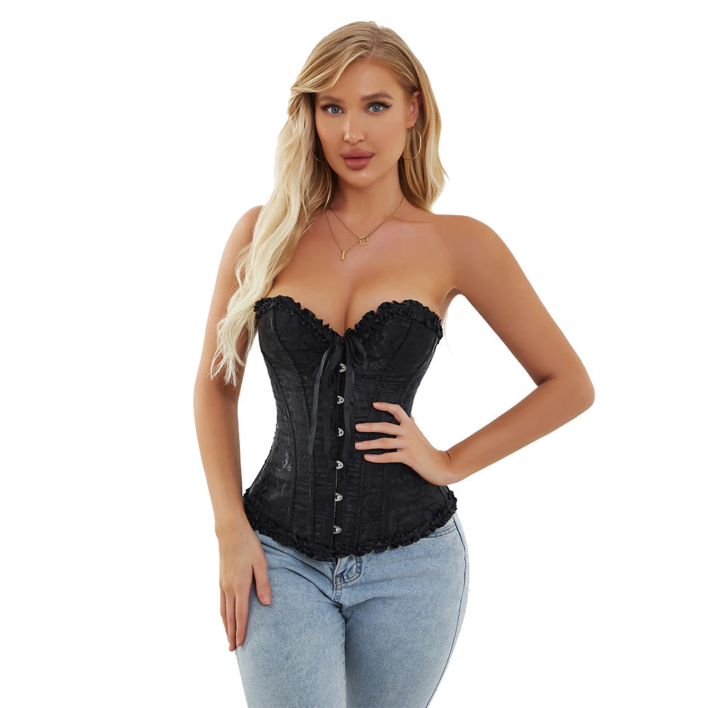 Over Bust Corset Basques Floral Lace Top Bustier