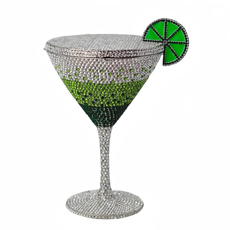 Decorative martini glasses purses with colorful gemstones mini clutches