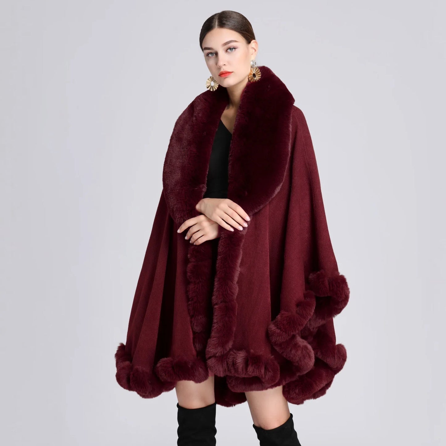 Burgundy fur cheap cape