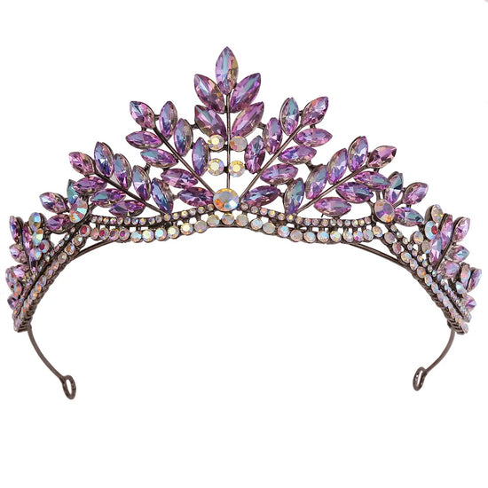 Purple AB Crystal Bridal Tiara Crown Rhinestone Hair Accessory