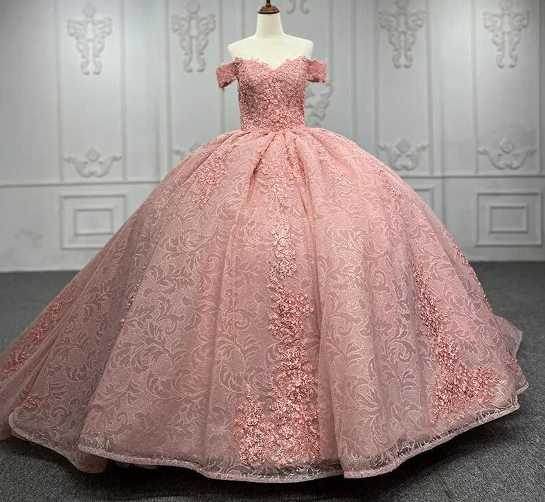 
                      
                        Quinceanera Pink Flower Ball Gown Dress
                      
                    