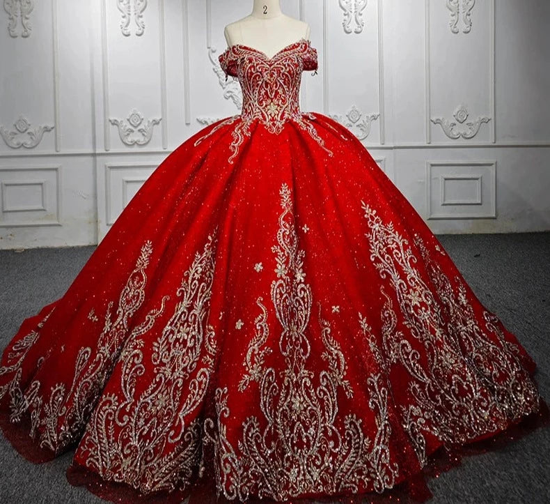 Red Sweet-16 Ball Gown Quinceanera Dress Removable Cape - Xdressy