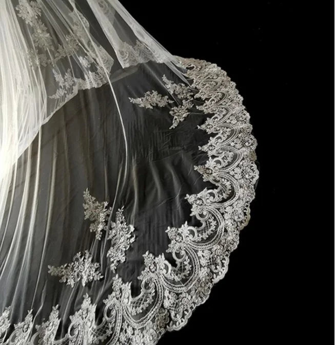 
                      
                        Lace  Edge Tulle Cathedral Veil with Comb In Ivory or White
                      
                    