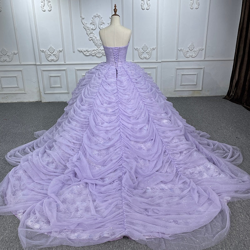 Organza Ball Gown Sweetheart Purple Pleat Party Dress