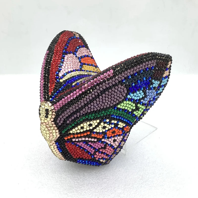 Colorful butterfly-shaped clutch bag mini purse for formal events with crystal beadwork 