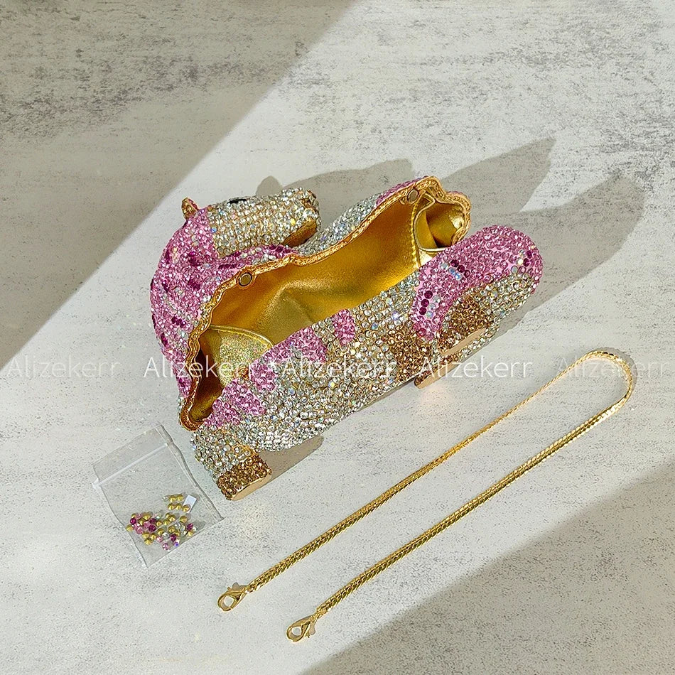 
                      
                        Crystal rhinestone mini clutch purse in the shape of a wild horse, colorful purse for party events, hard sided, shoulder strap included made by Alikerr
                      
                    