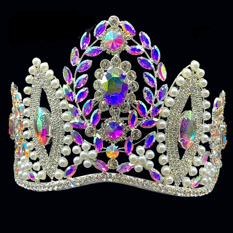 Crystal Rhinestone Elegant Miss Tiara Crown for Women Pageant Parties